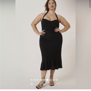 NWT Anthropologie Hutch Black Embossed Halter Stretch Midi Dress Size XL